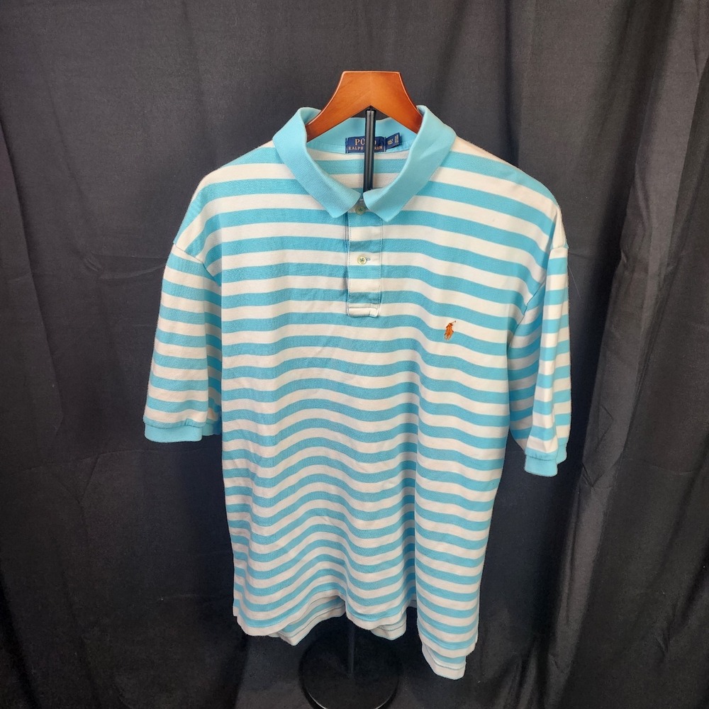 Ralph Lauren‎ Short Sleeve Polo Blue And White Stripes Size 2XL Tall